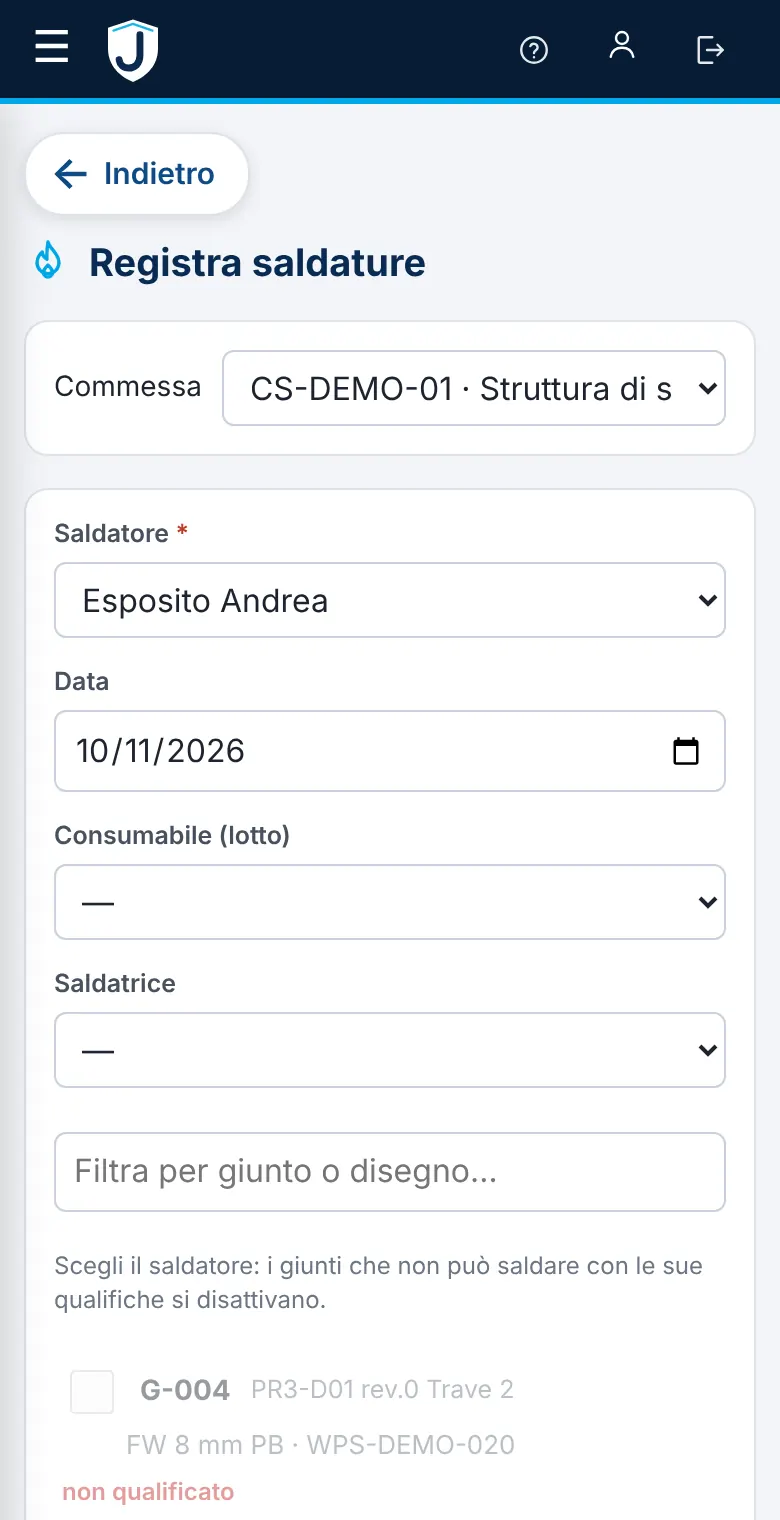 Registra le saldature